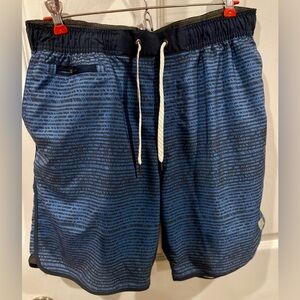 Vuori Blue and black striped swim shorts size L